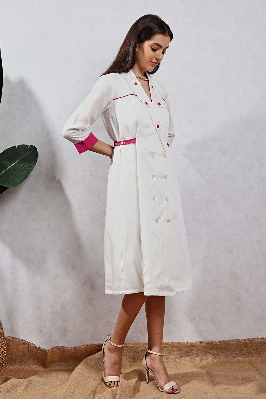 White Embellished Midi Shirt Dress