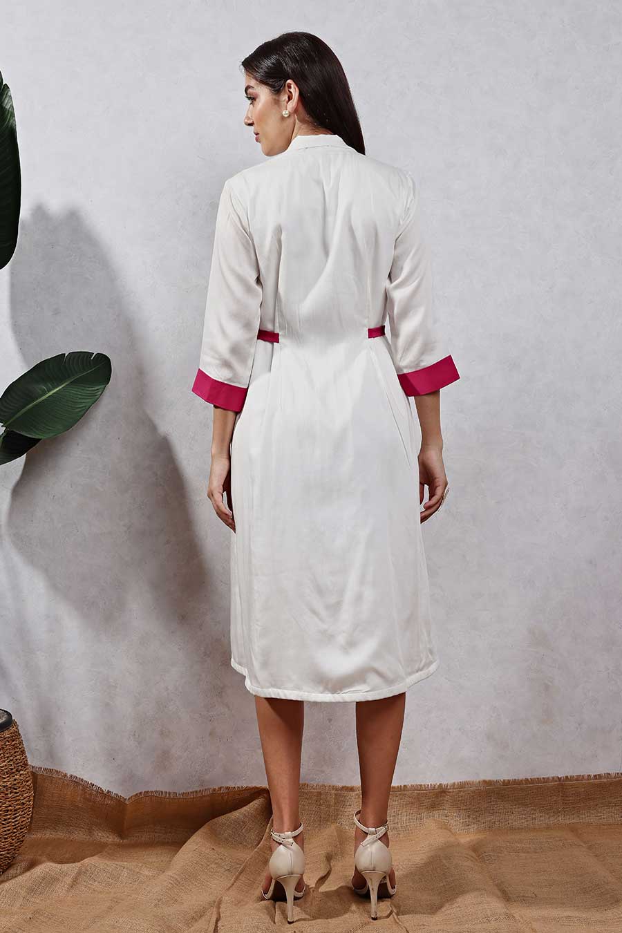 White Embellished Midi Shirt Dress