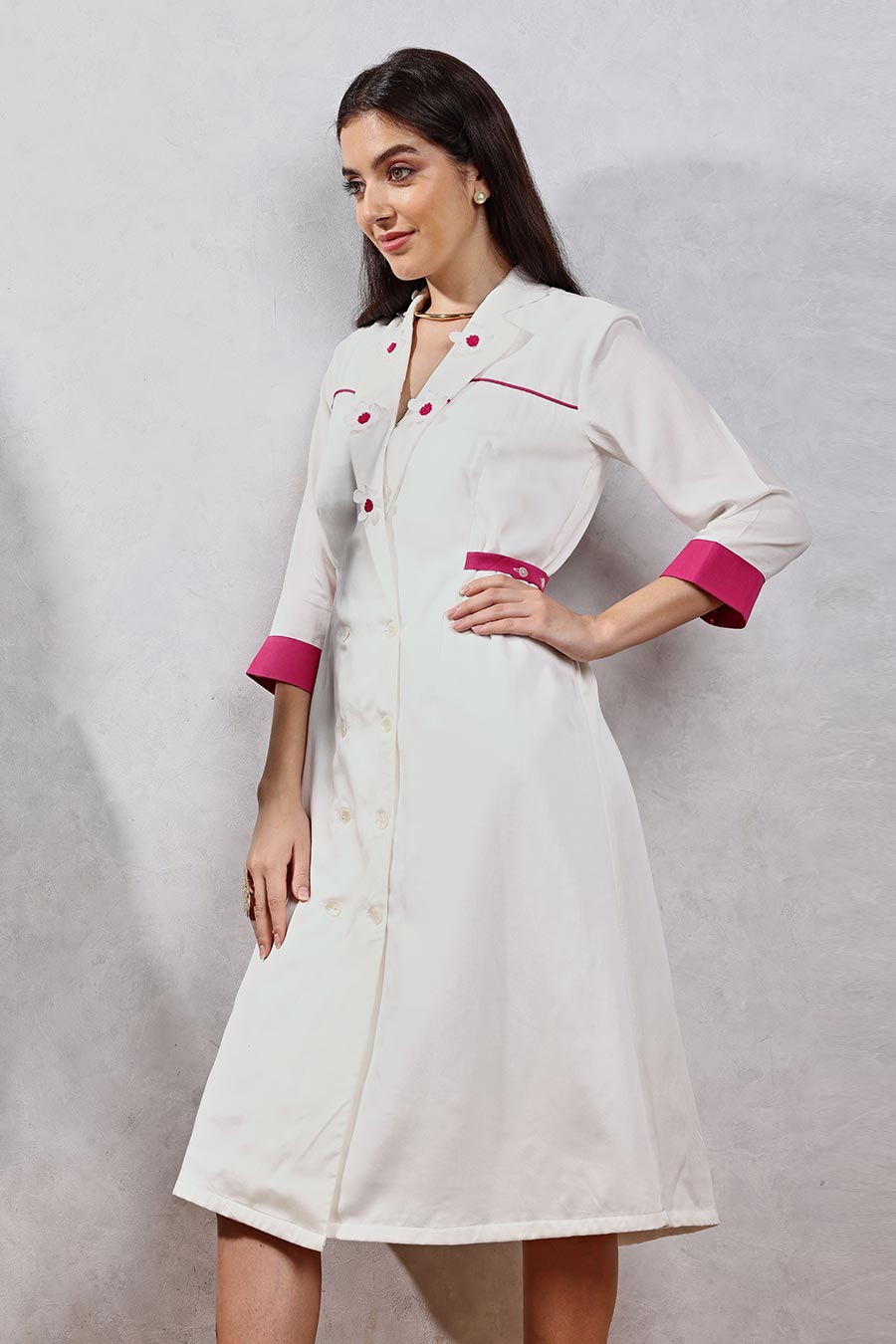 White Embellished Midi Shirt Dress