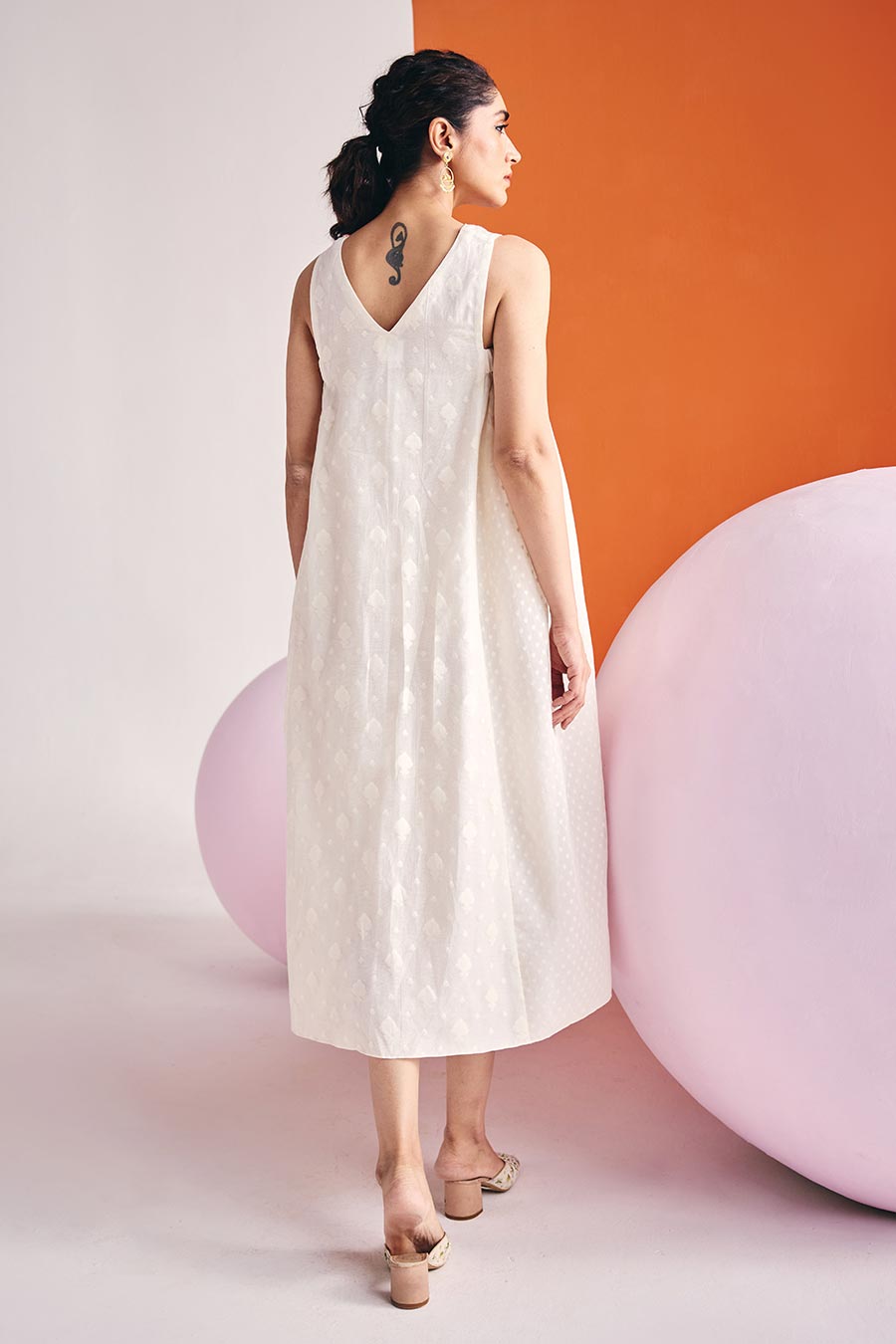 Ivory Jacquard Embellished Dress