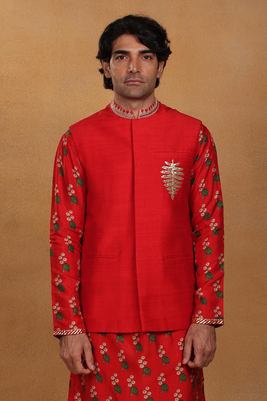 Red Hand Embroidered Bandi Jacket