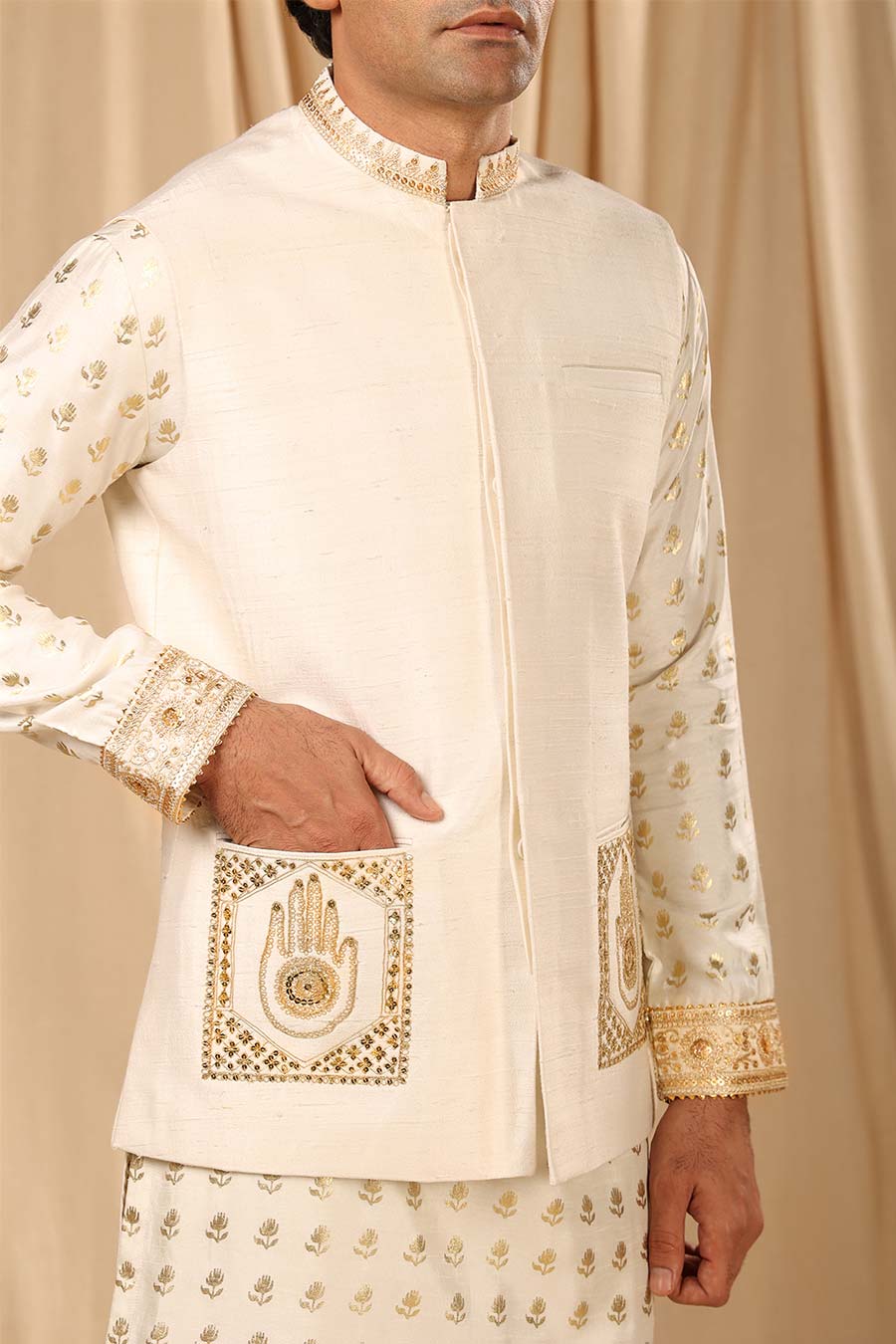 Ivory Hand Embroidered Bandi Jacket
