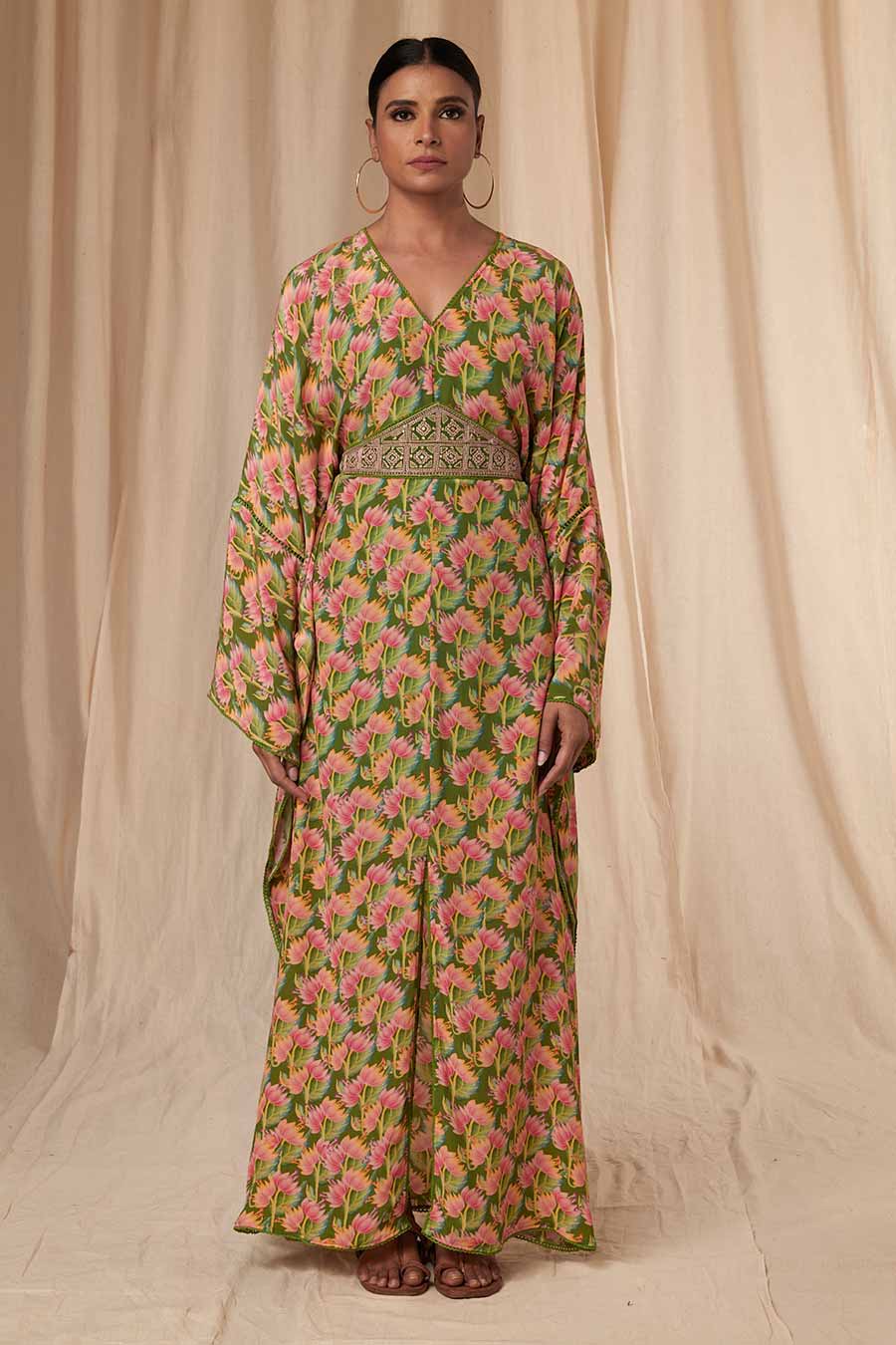 Shop Sap Green Little Graden Kaftan Dress With Belt by MASABA at House of Designers HOUSE OF DESIGNERS Shop Sap Green Little Graden Kaftan Dress With Belt by MASABA at House of Designers HOUSE OF DESIGNERS