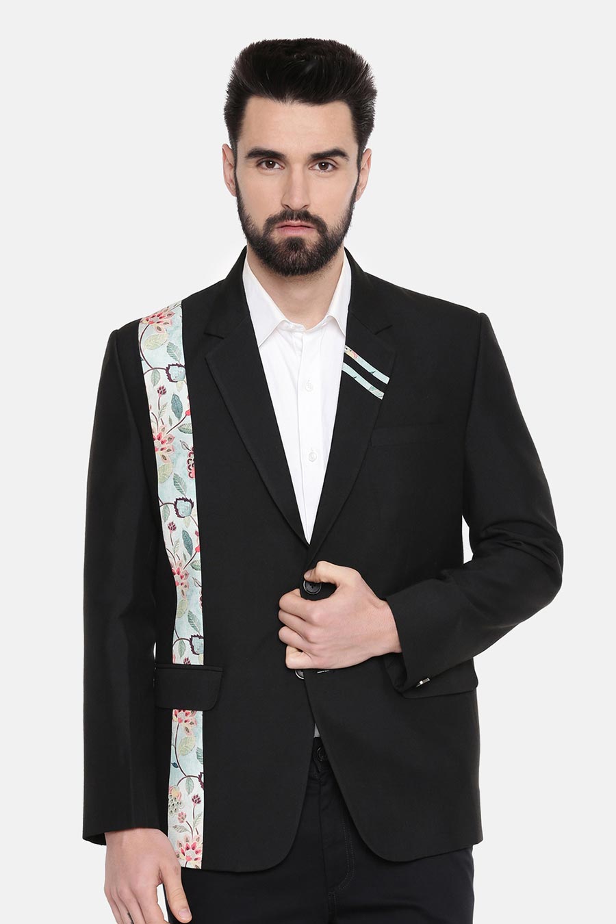 Black Printed Panel Blazer