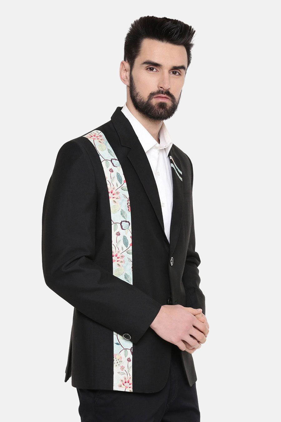Black Printed Panel Blazer