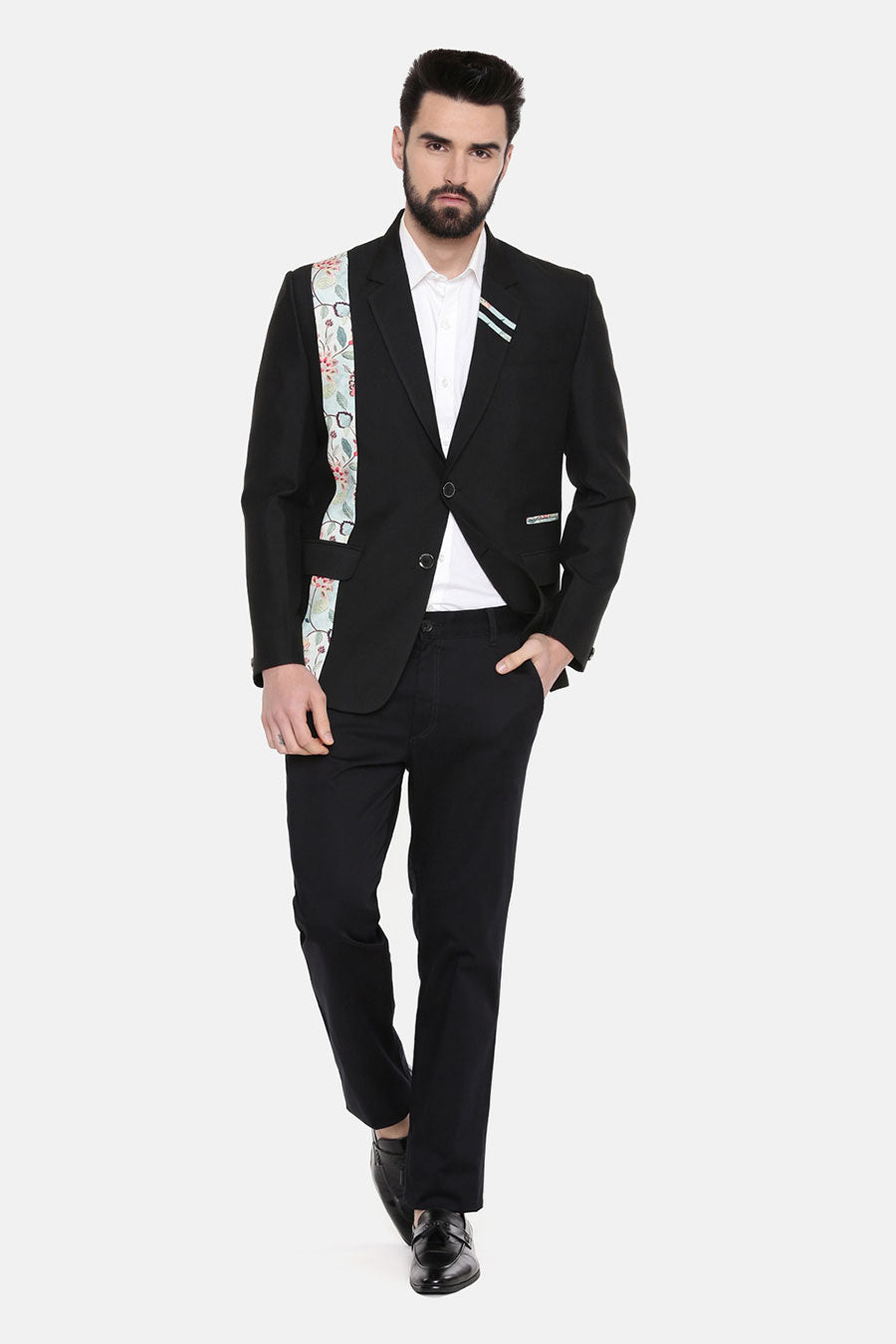 Black Printed Panel Blazer