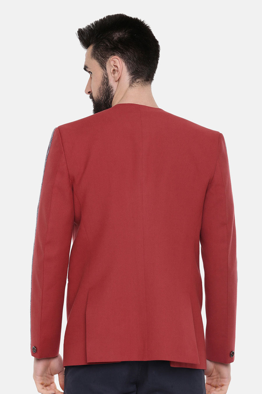 Red Printed Striped Blazer