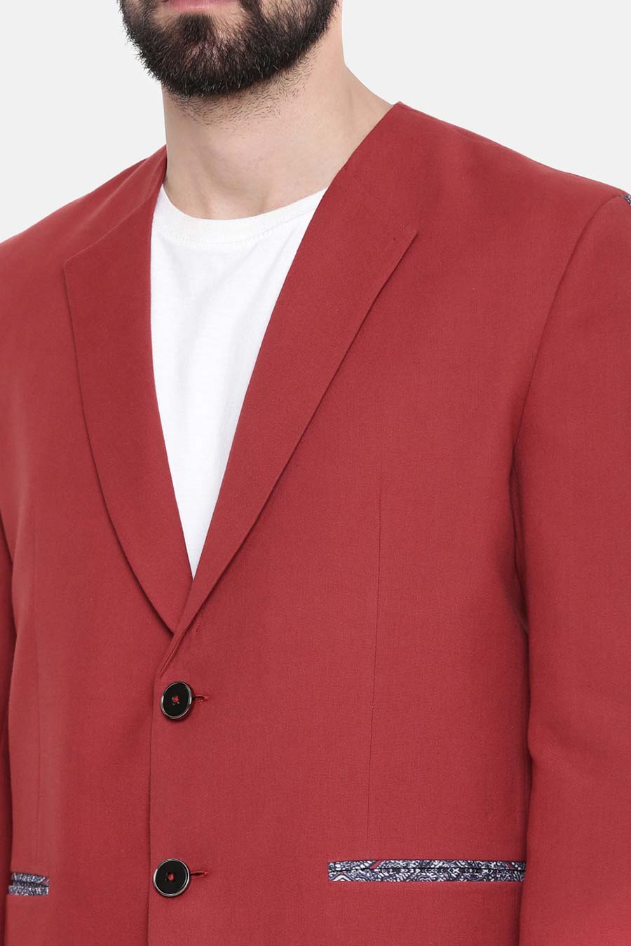 Red Printed Striped Blazer