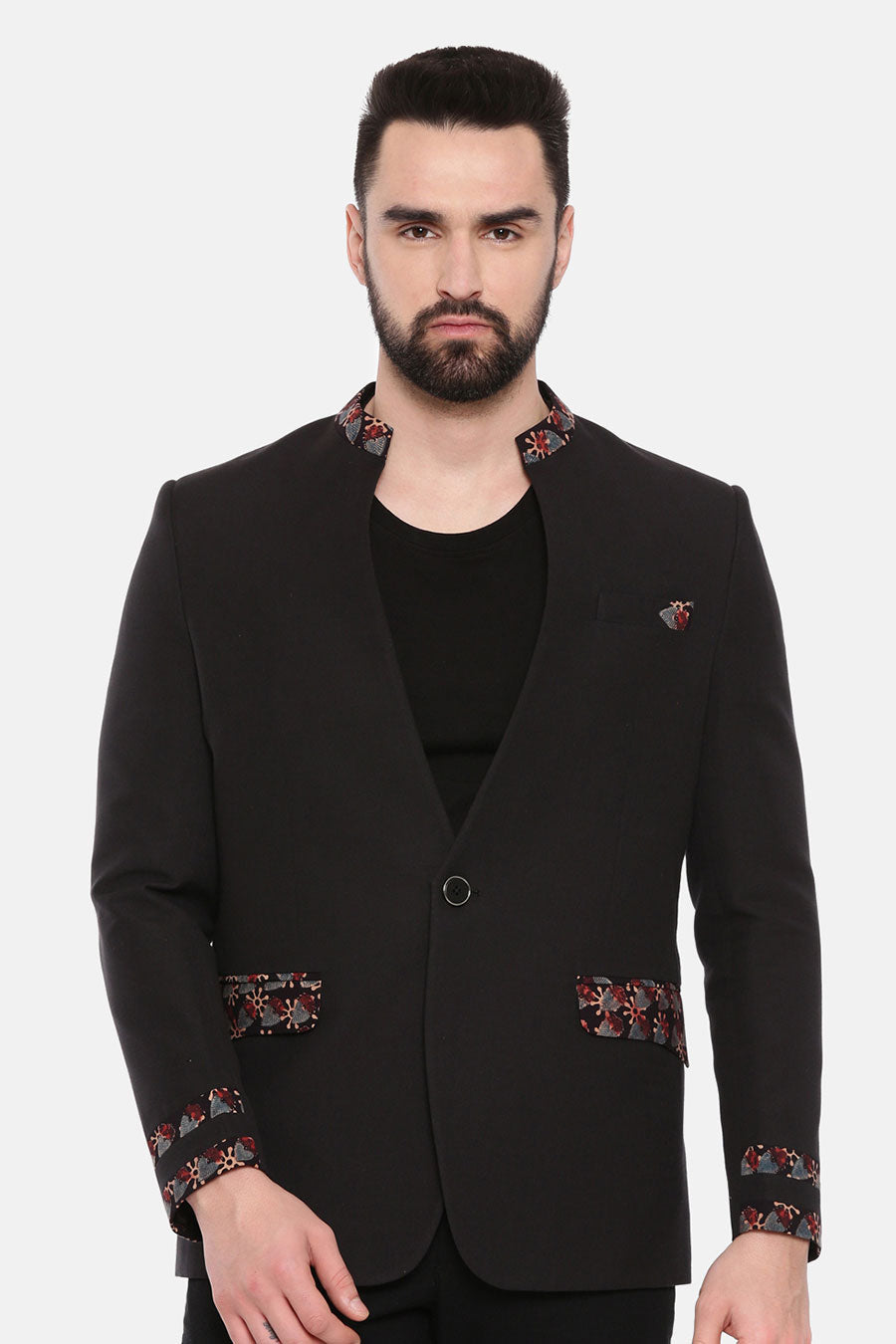 Black Printed Collar Blazer