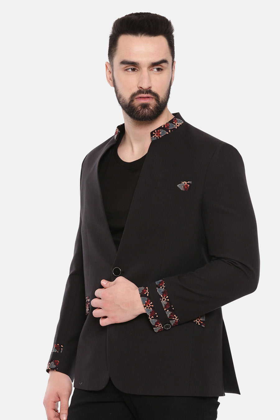 Black Printed Collar Blazer