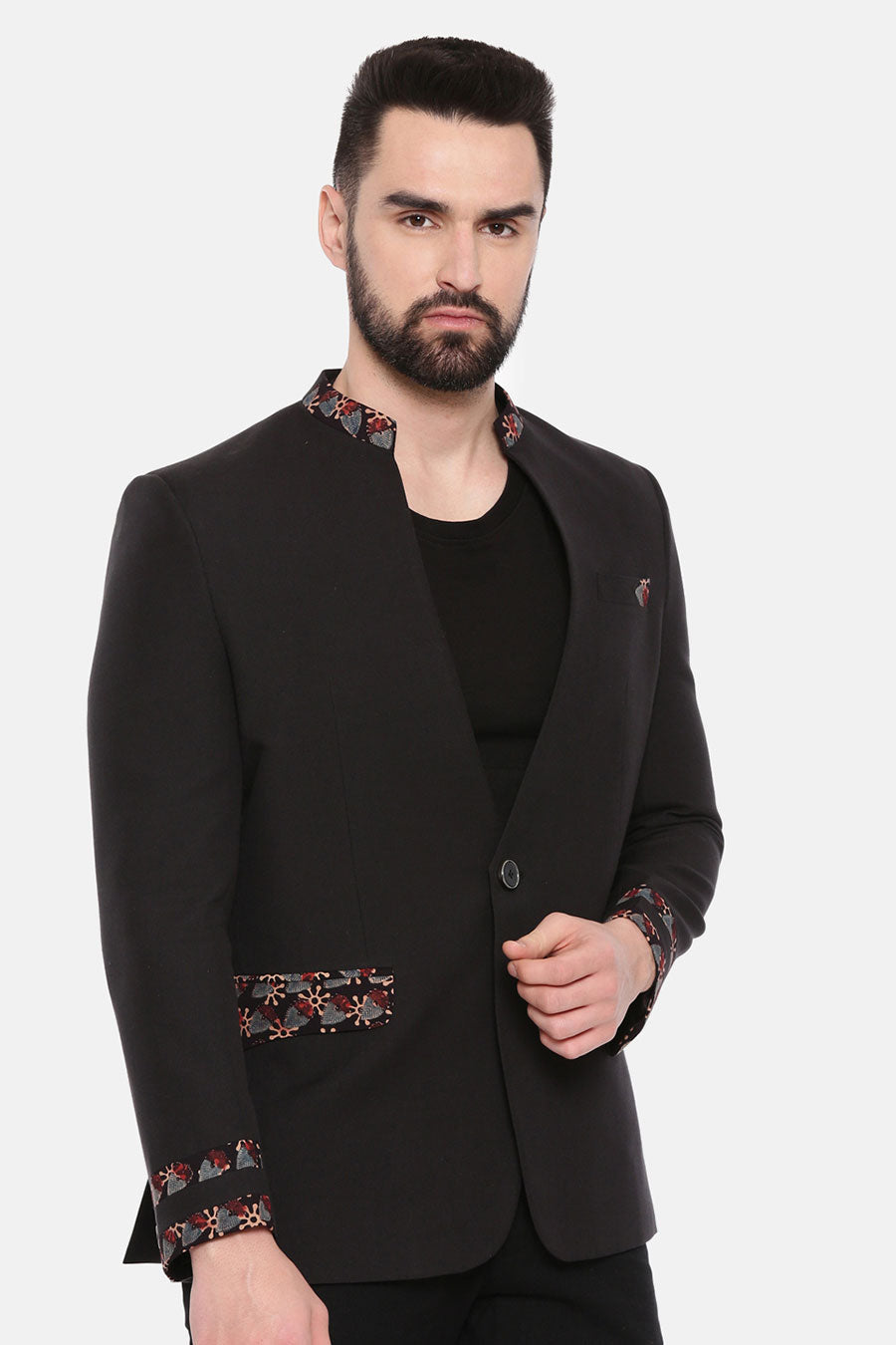 Black Printed Collar Blazer