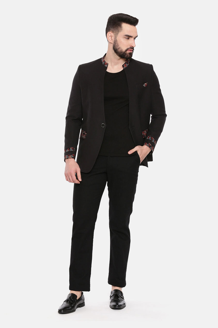 Black Printed Collar Blazer