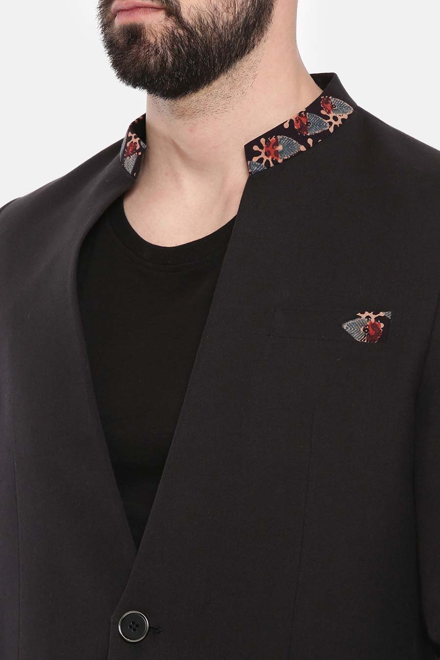 Black Printed Collar Blazer