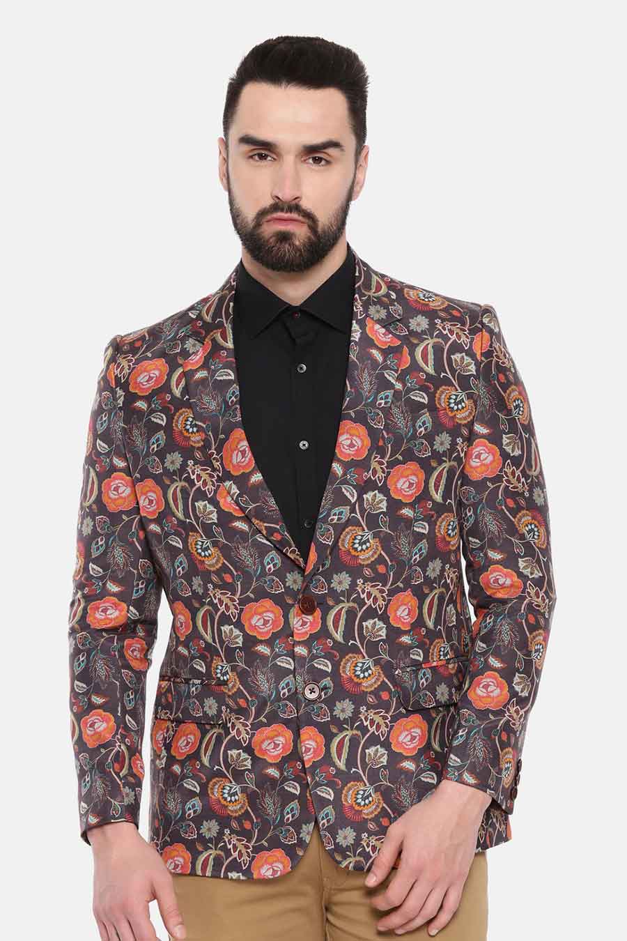 Brown Printed Blazer