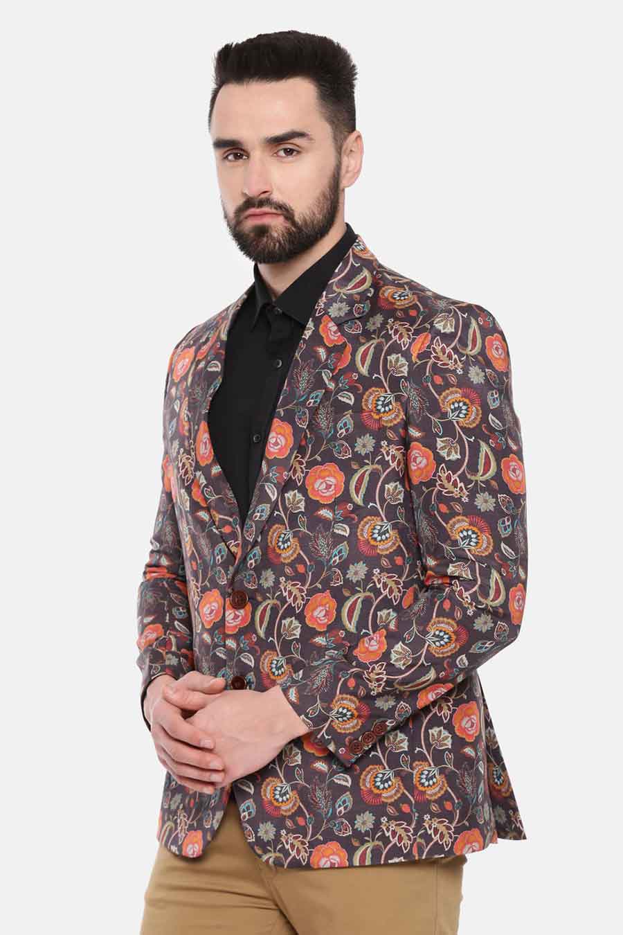 Brown Printed Blazer