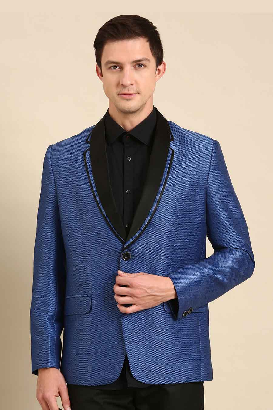Blue Contrast Collar Blazer
