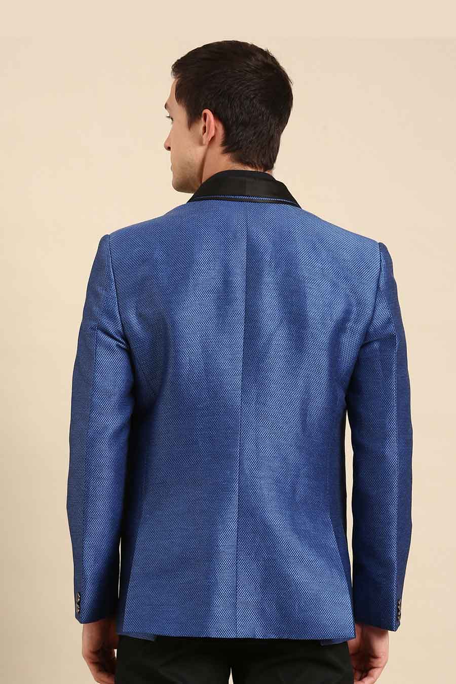 Blue Contrast Collar Blazer