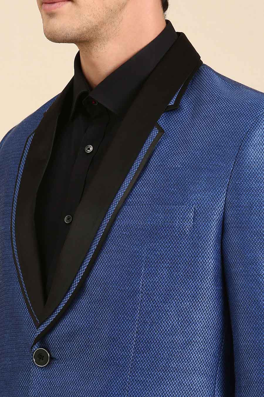 Blue Contrast Collar Blazer