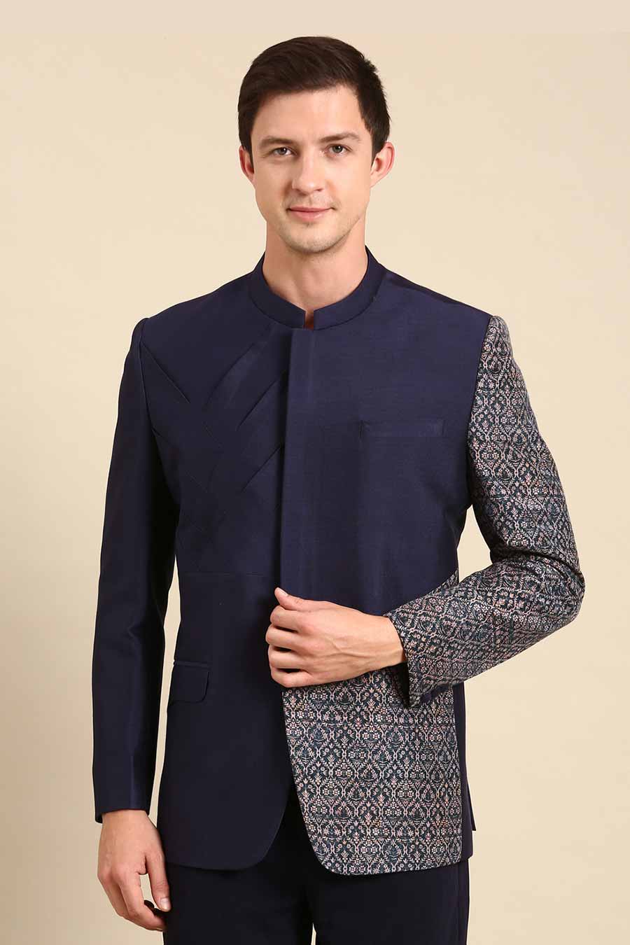 Blue Printed Panel Blazer