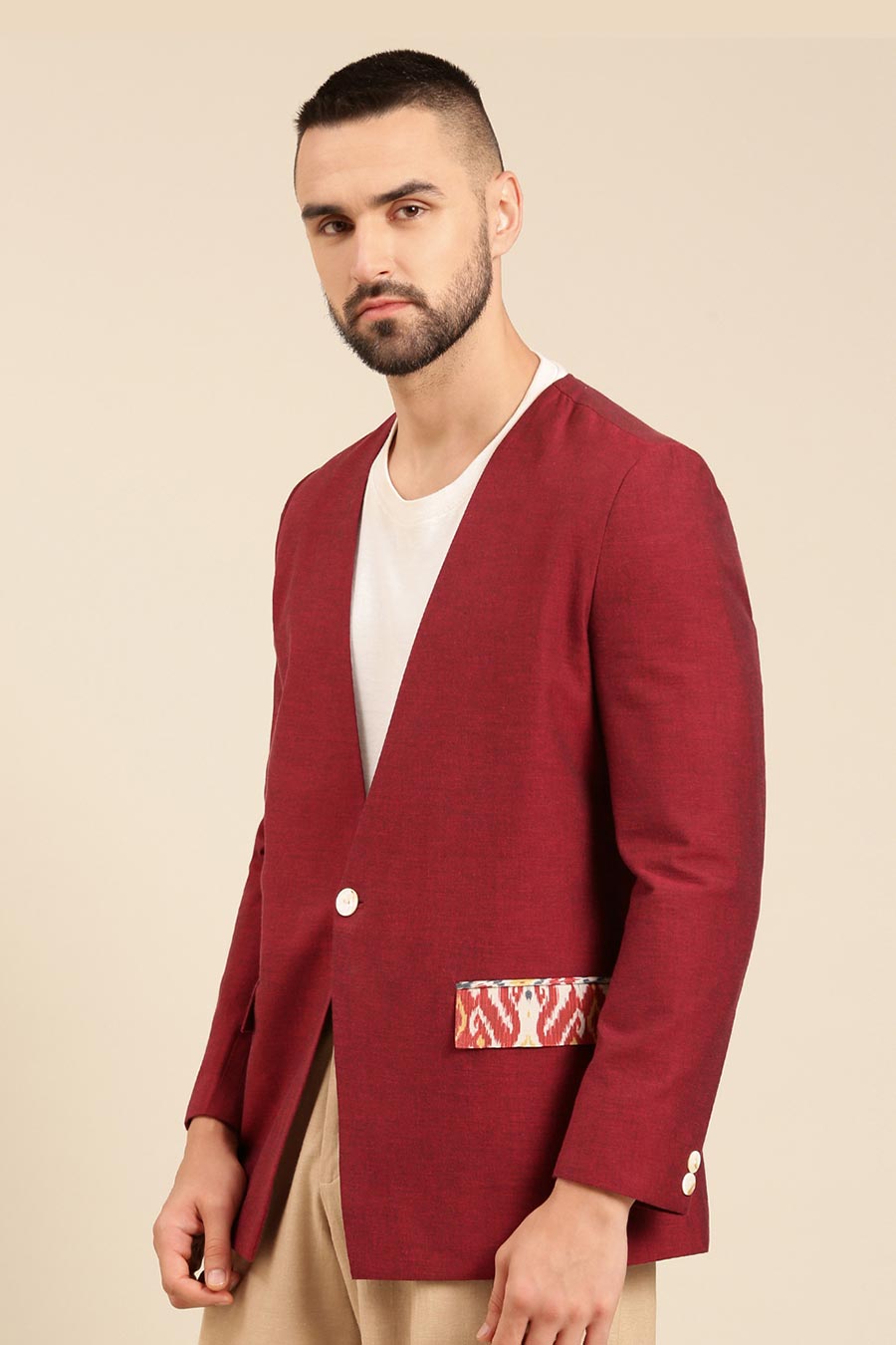 Wine Printed Pocket Blazer