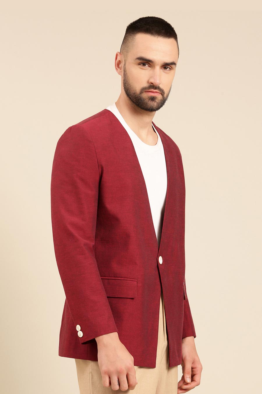 Wine Printed Pocket Blazer