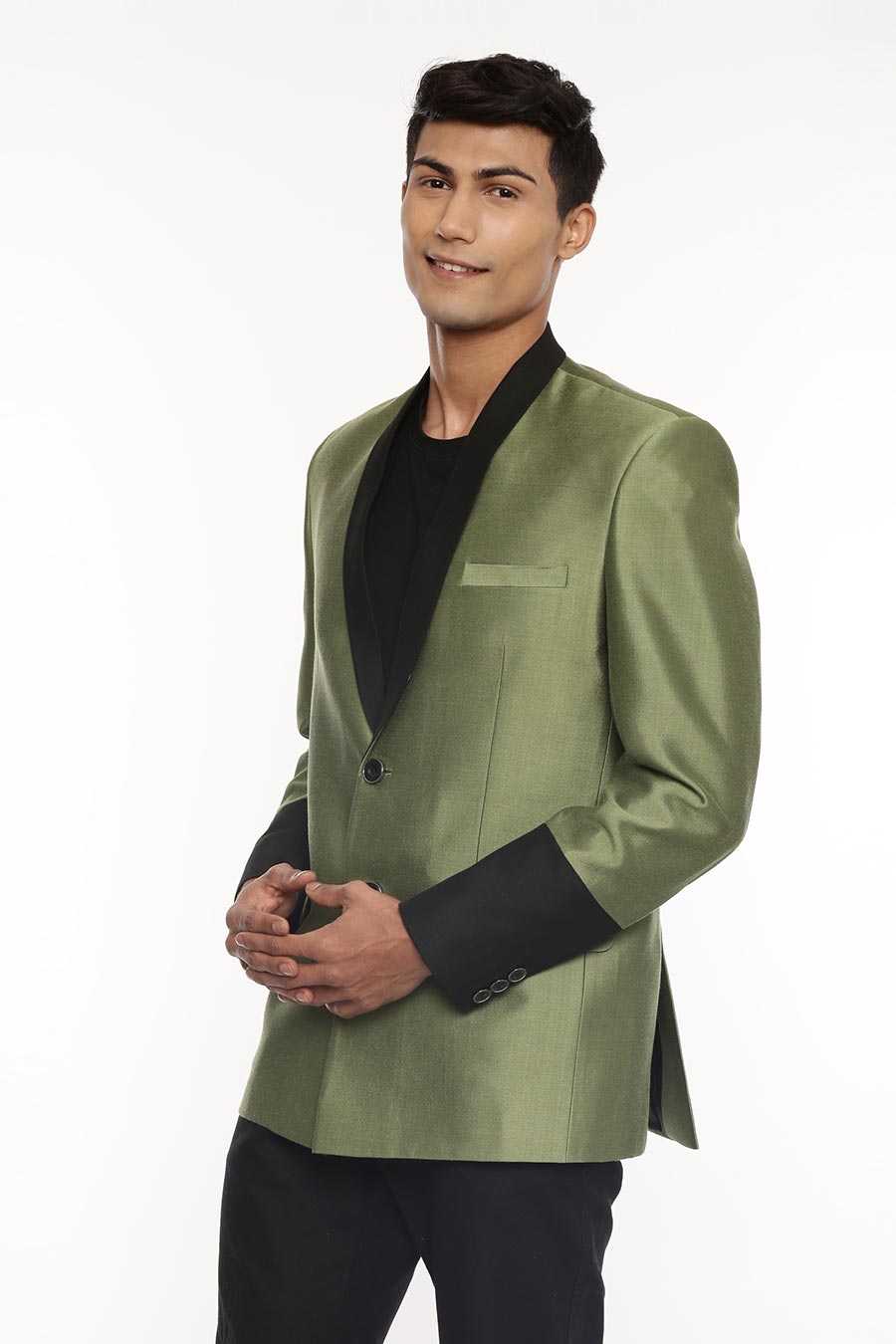 Green & Black Panel Blazer