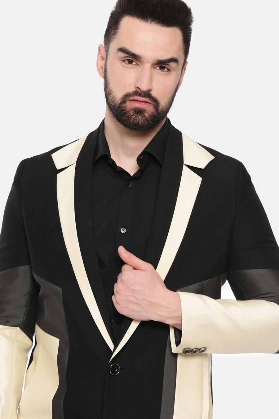 Black Color-Block Trench Coat