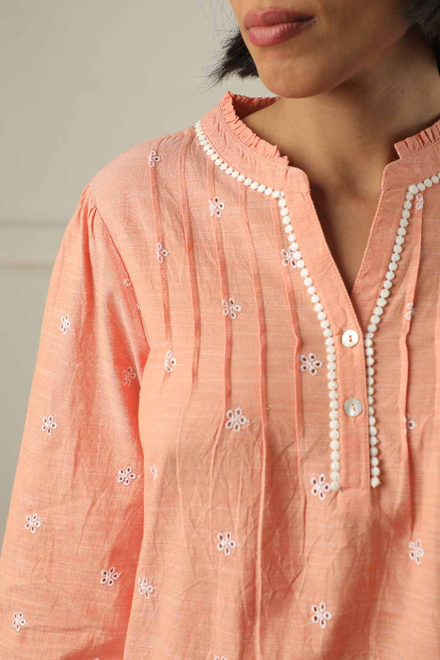 Peach Pintuck Top