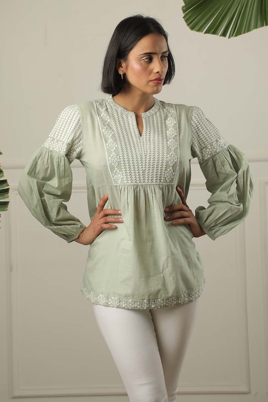 Green Embroidered Top
