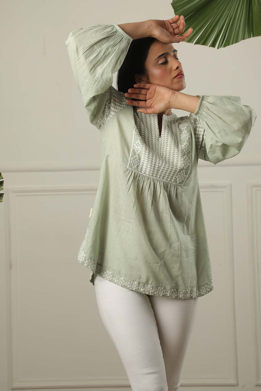 Green Embroidered Top