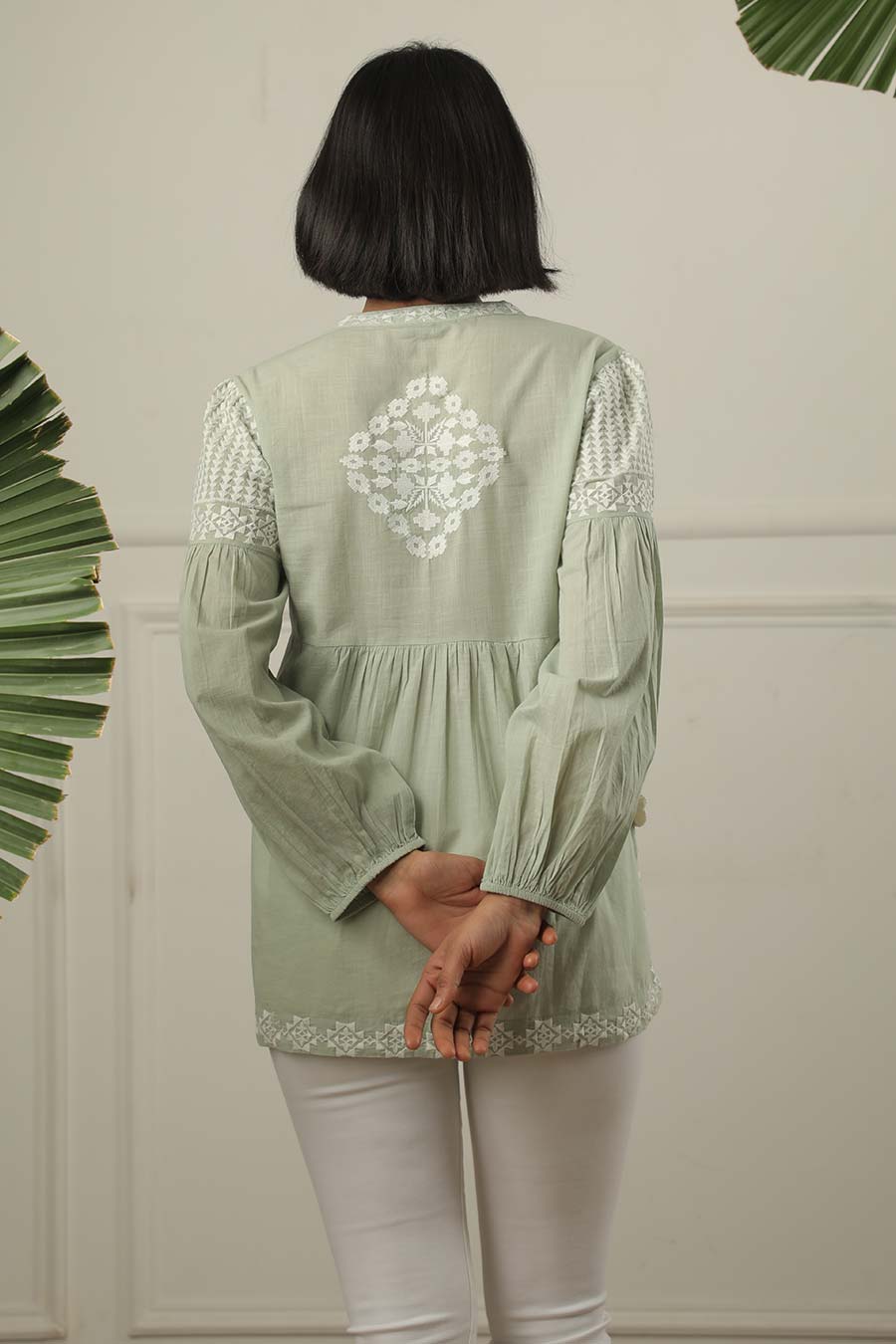 Green Embroidered Top