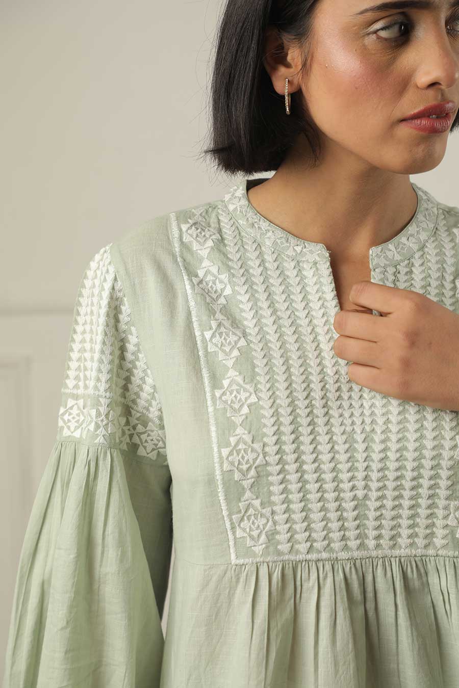 Green Embroidered Top
