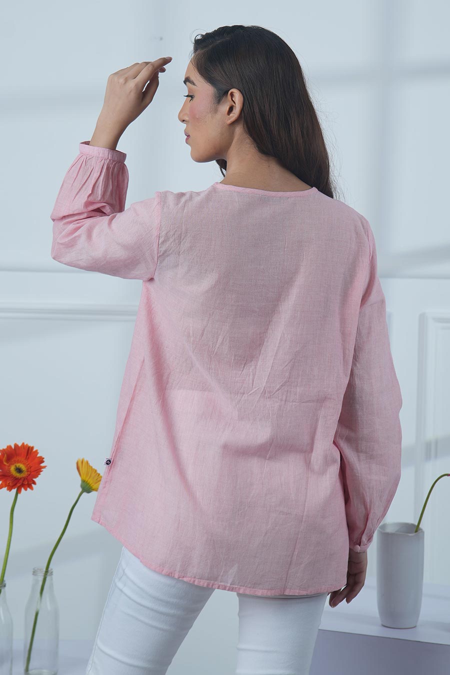 Pink Cotton Smocked Top