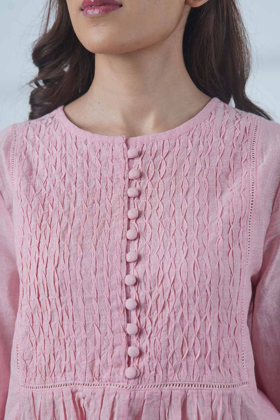 Pink Cotton Smocked Top