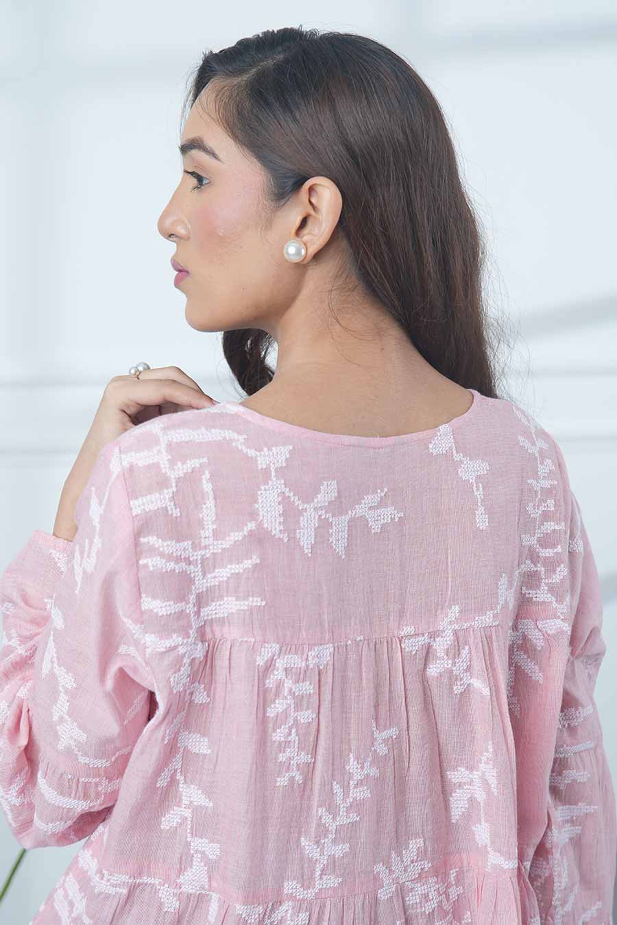 Pink Embroidered Tiered Top