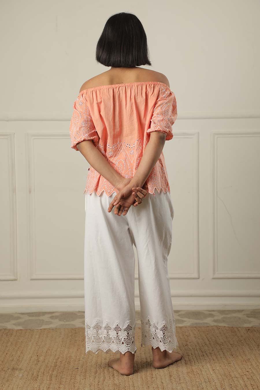 Peach Off-Shoulder Embroidered Top
