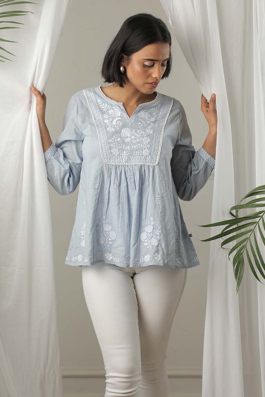 Blue Embroidered Top