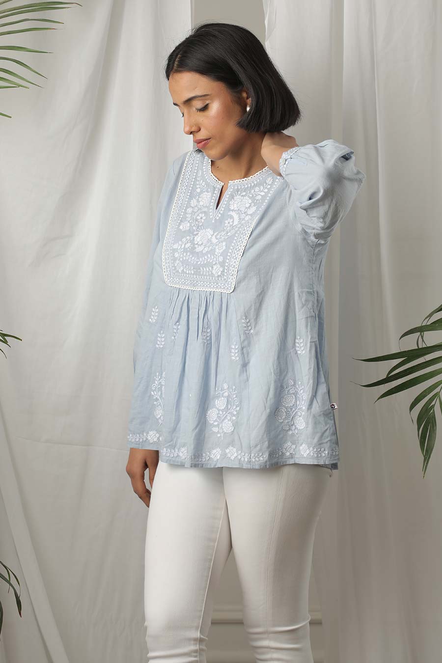 Blue Embroidered Top
