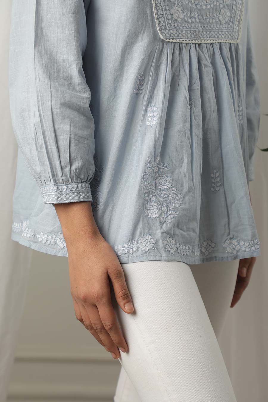 Blue Embroidered Top