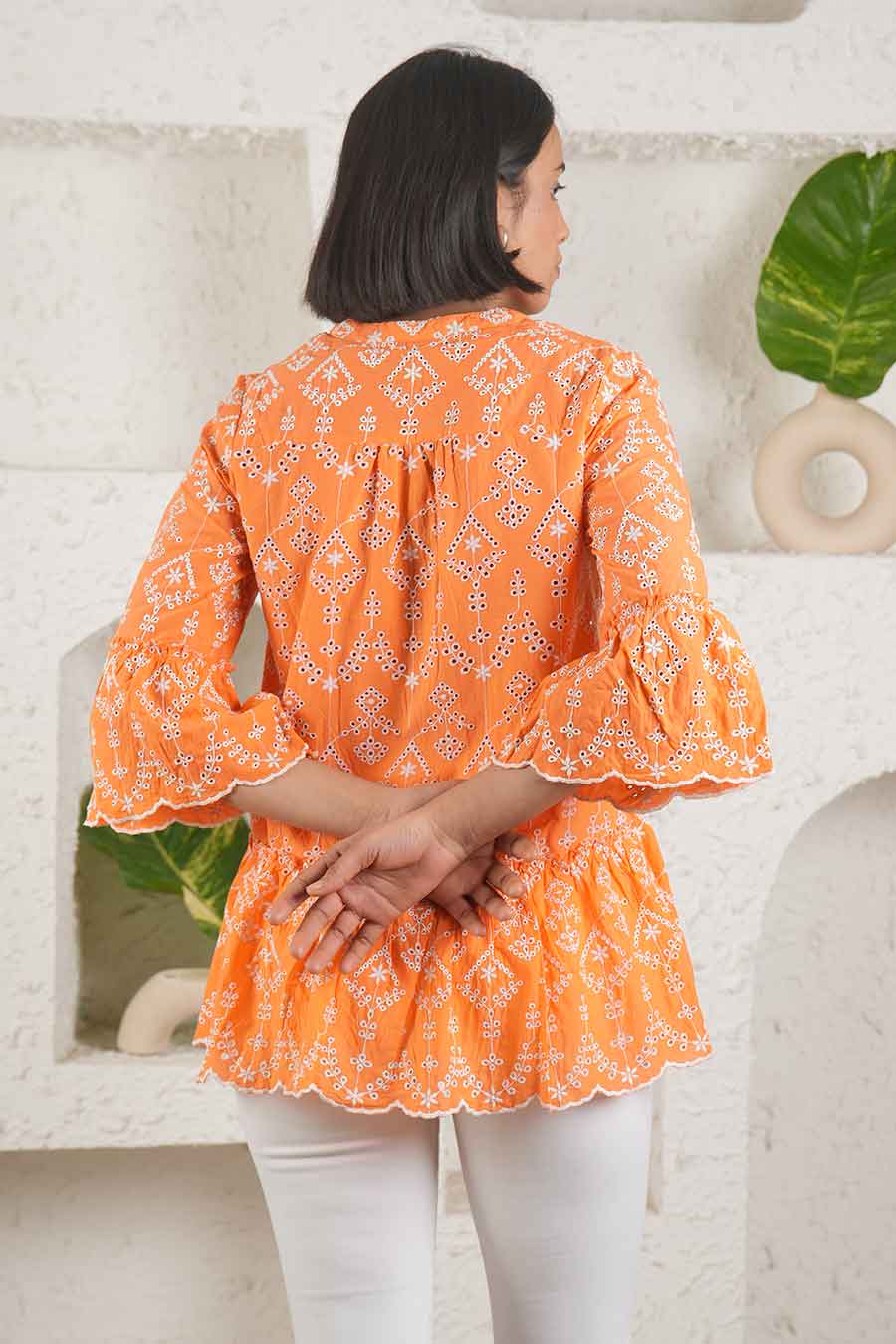 Orange Cotton Embroidered Top
