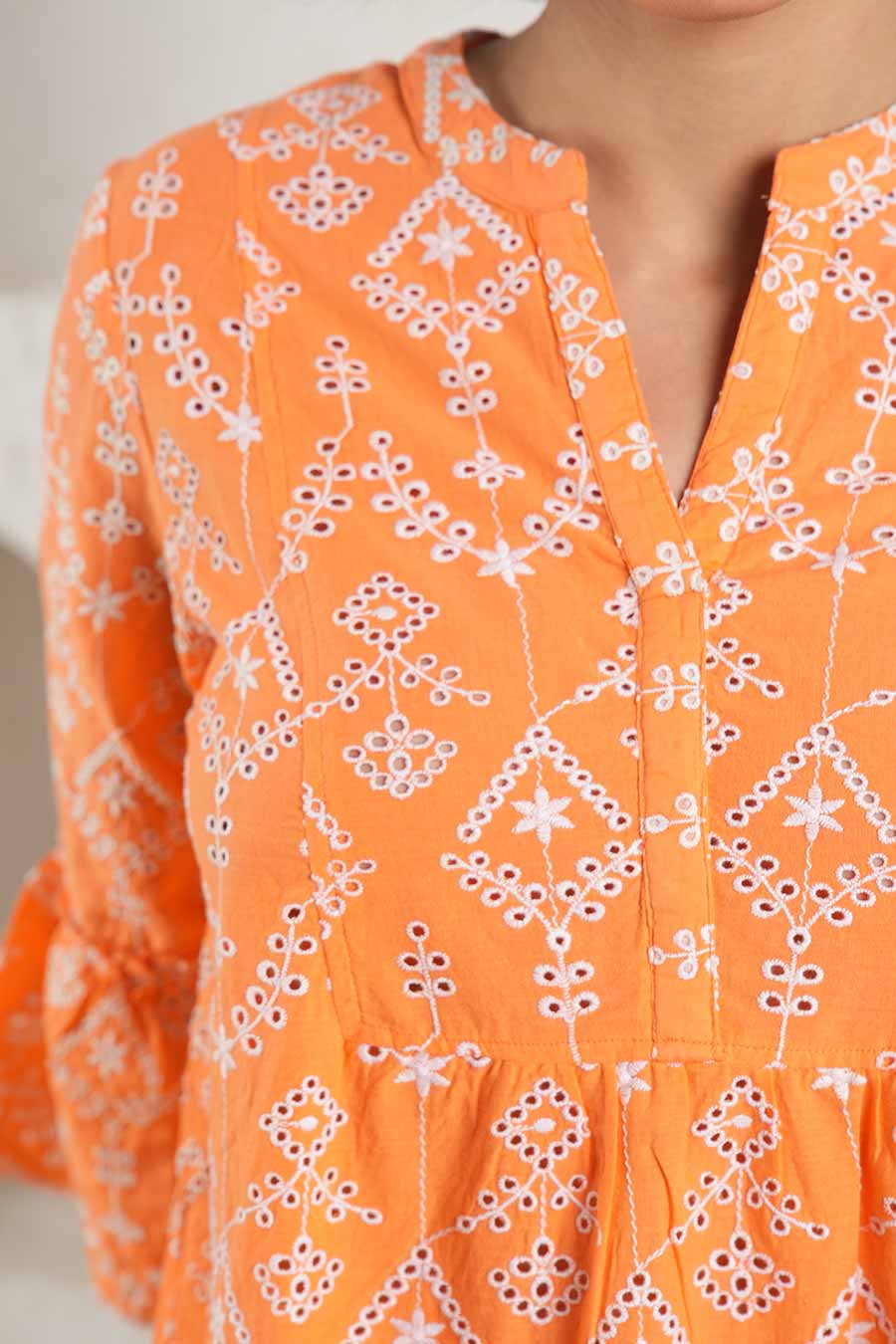 Orange Cotton Embroidered Top