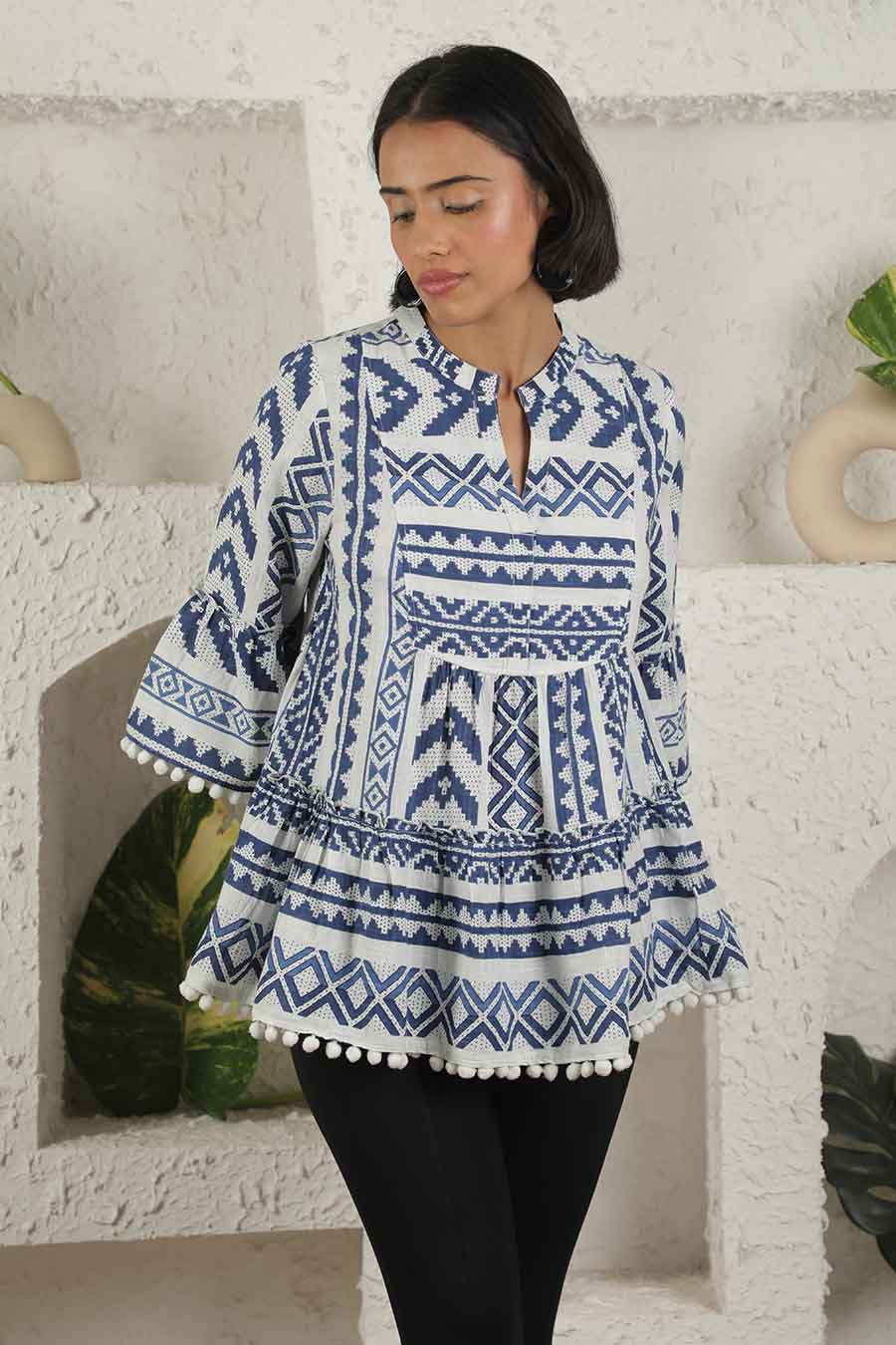 Blue Ikat Printed Top