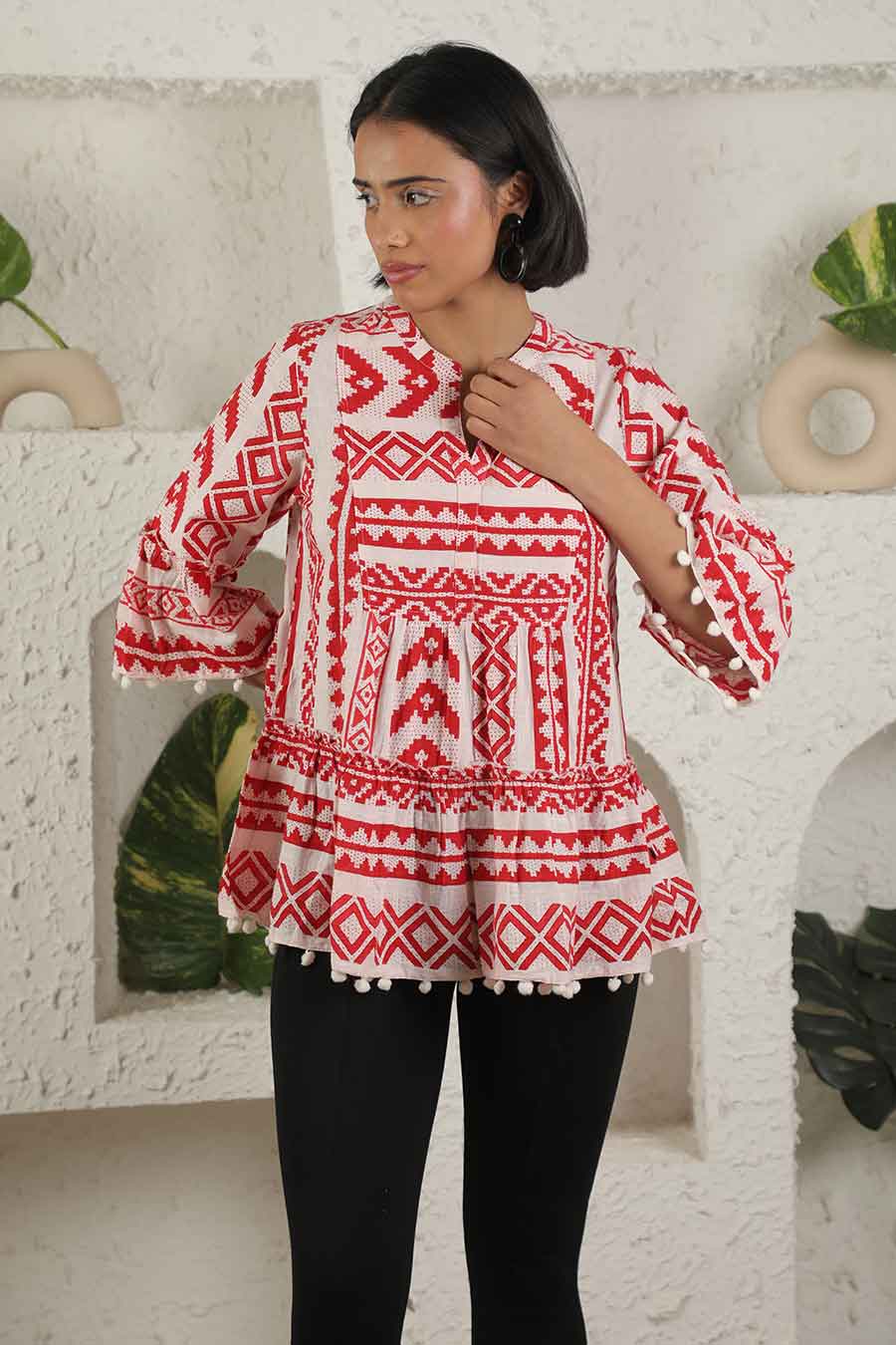 Red Ikat Printed Top