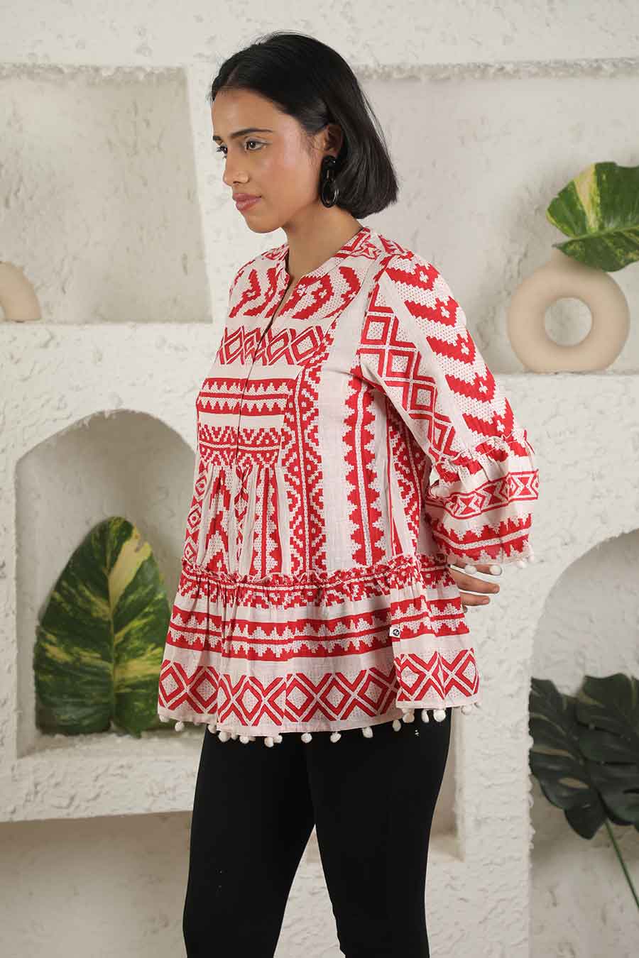 Red Ikat Printed Top