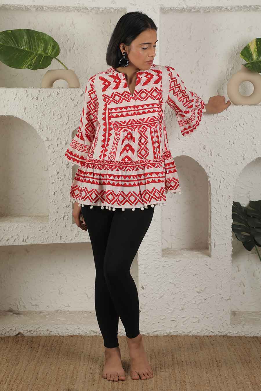Red Ikat Printed Top