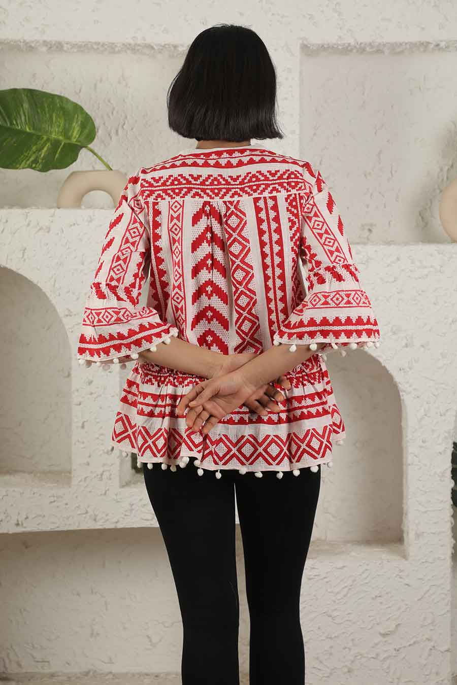 Red Ikat Printed Top