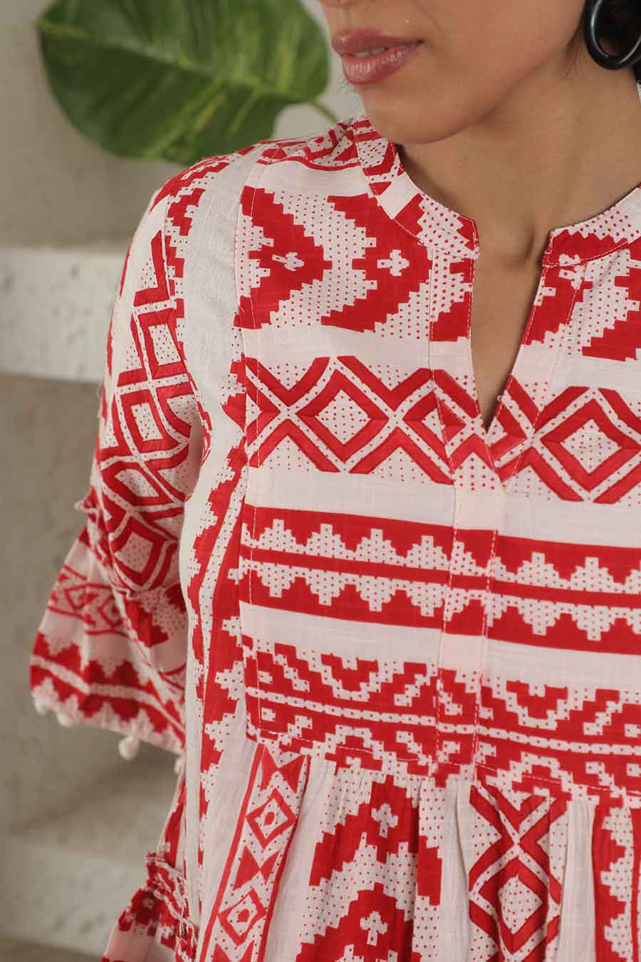 Red Ikat Printed Top