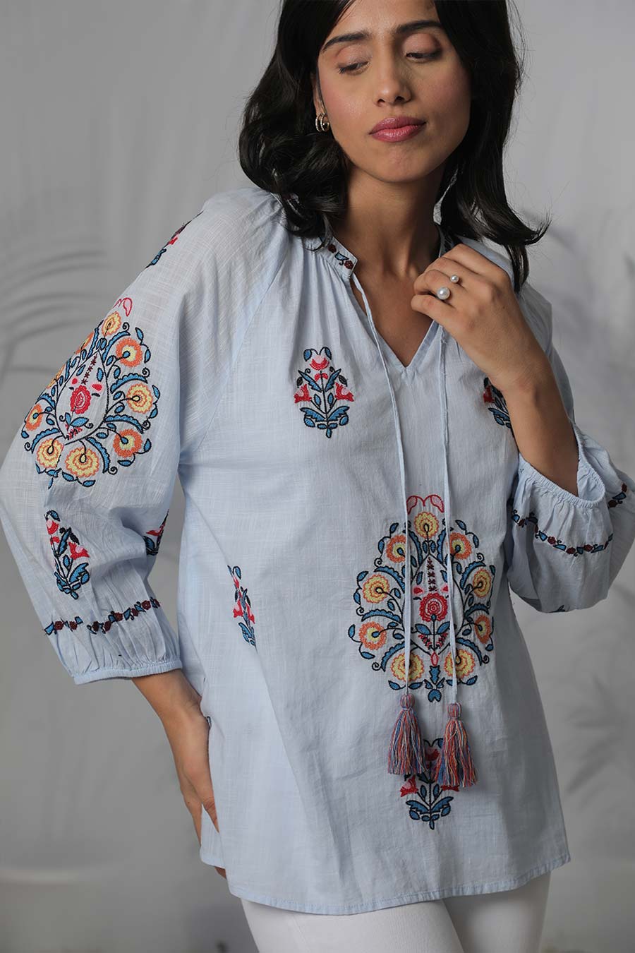 Blue & Multicolour Embroidered Top