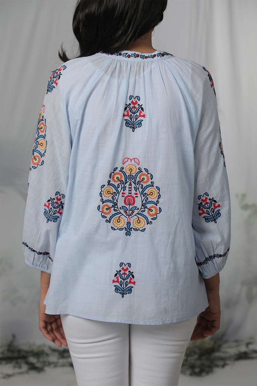 Blue & Multicolour Embroidered Top