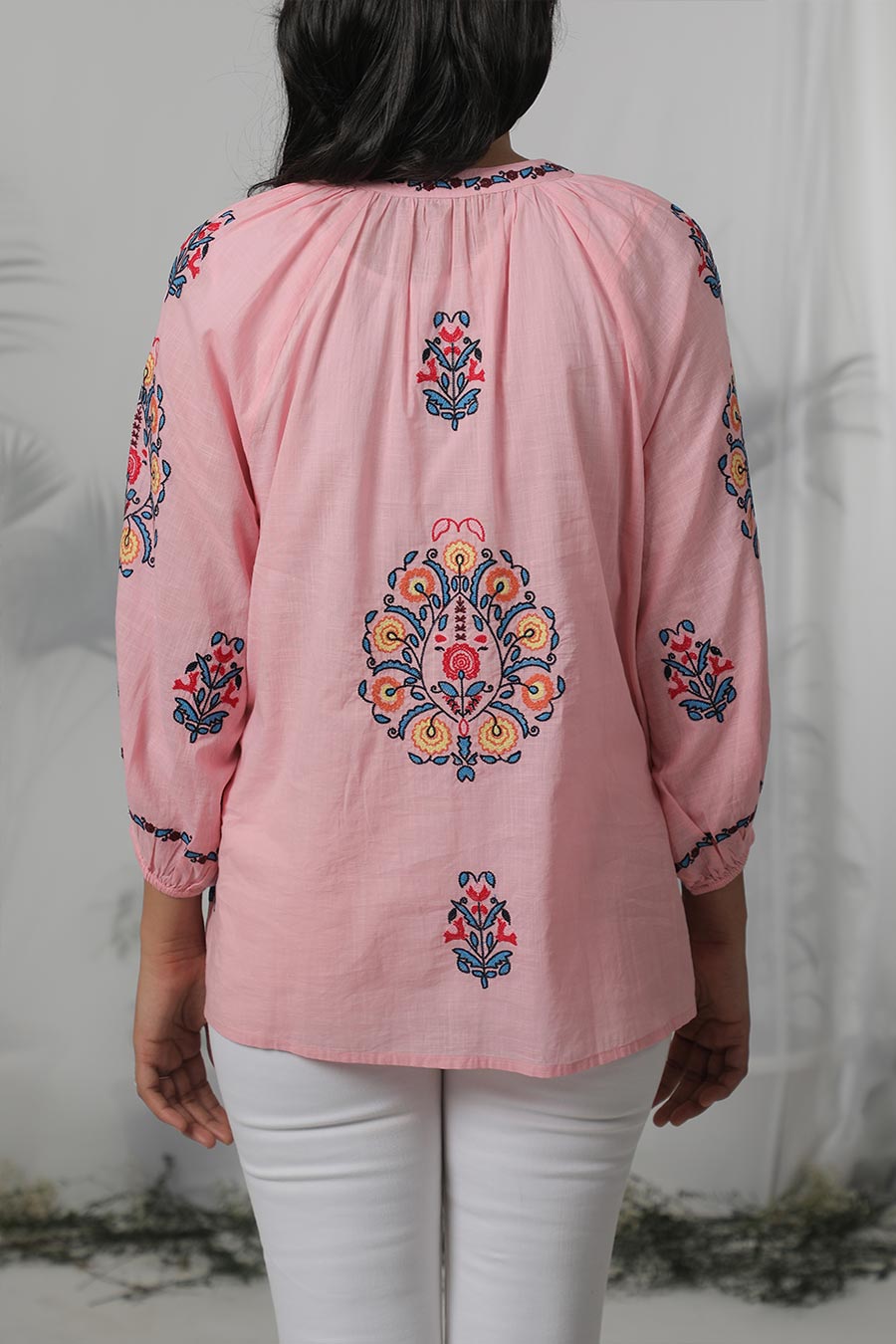 Pink & Multicolour Embroidered Top